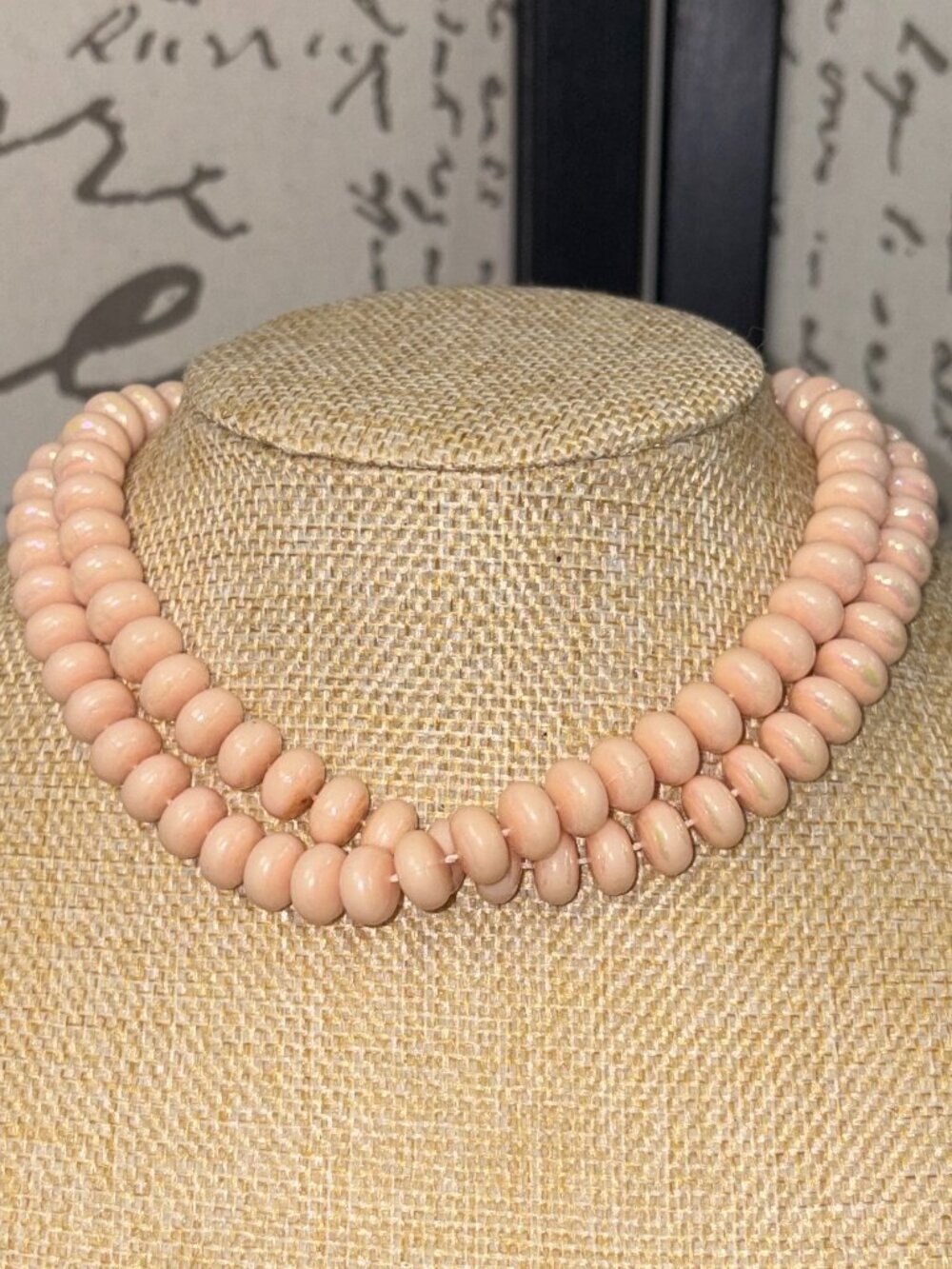 Vintage ~70s Peach Lucite Beaded Necklace Faux Angel Skin Coral Light Pink